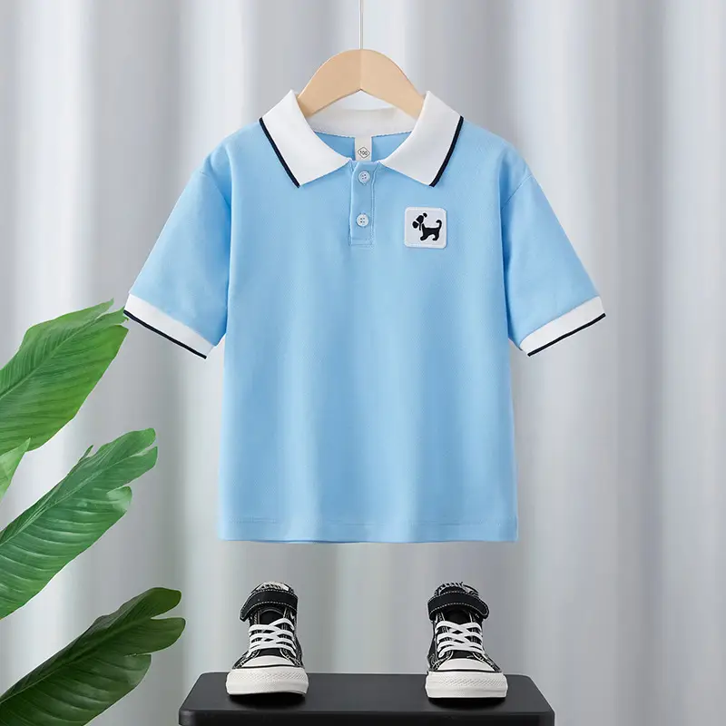 Boys Cotton Polo Shirt Light Blue Medium Large - Image 2
