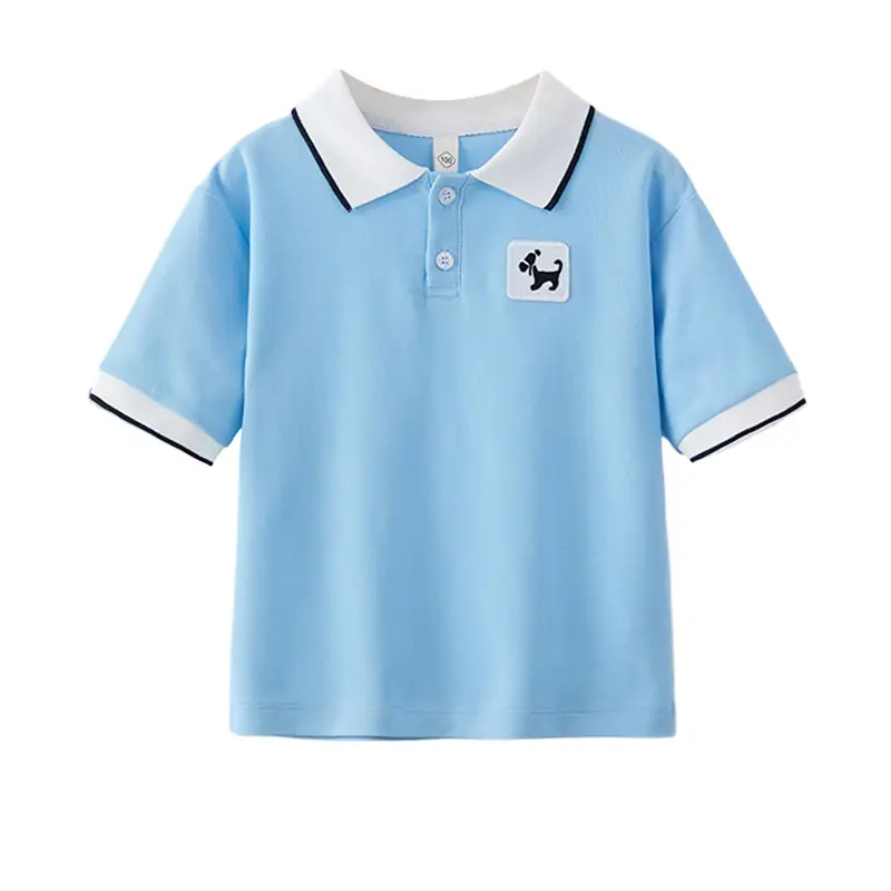 Boys Cotton Polo Shirt Light Blue Medium Large - Image 5