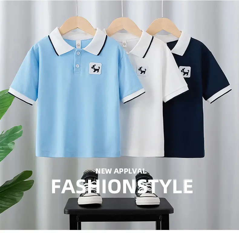 Boys Cotton Polo Shirt Light Blue Medium Large — feature 1