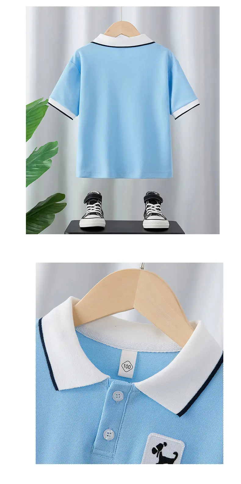 Boys Cotton Polo Shirt Light Blue Medium Large — feature 9