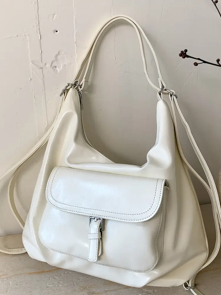 Women's White Leather Retro Tote Bag Large Capacity 2025 - Image 4