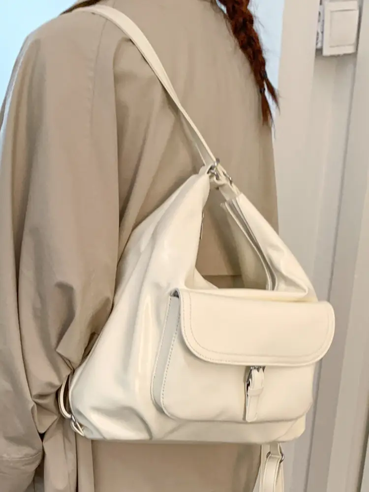 Women's White Leather Retro Tote Bag Large Capacity 2025 - Image 7