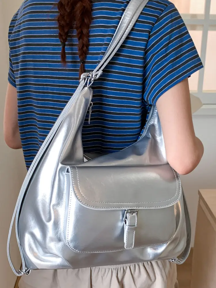 Women's White Leather Retro Tote Bag Large Capacity 2025 - Image 8