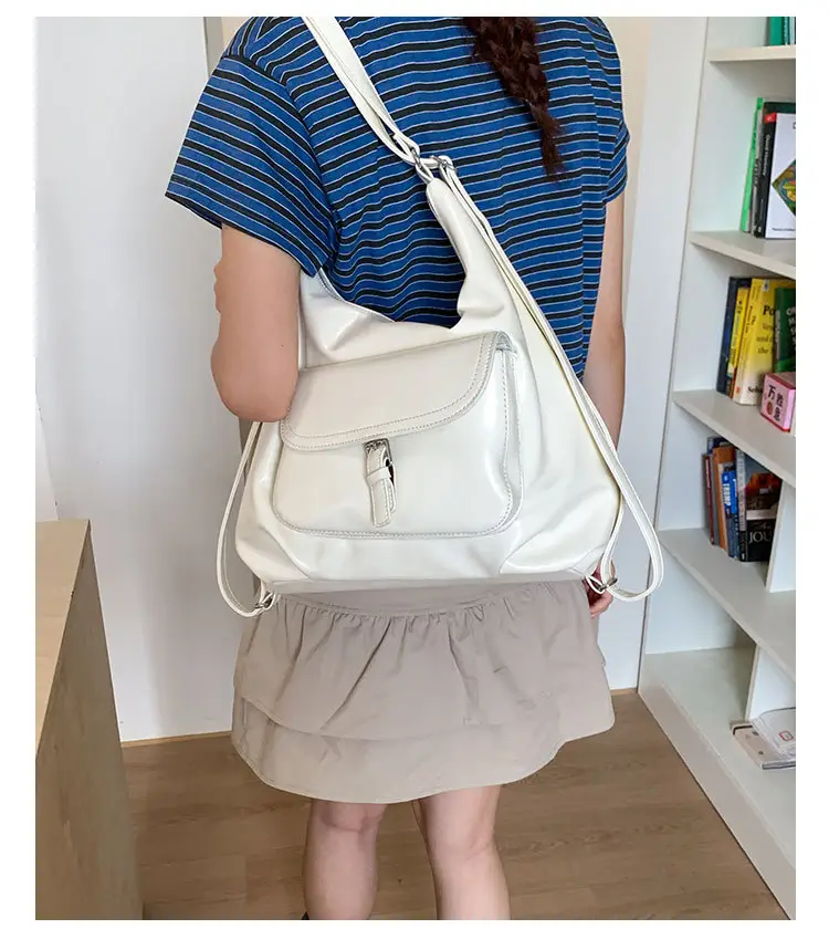 Women's White Leather Retro Tote Bag Large Capacity 2025 — feature 21