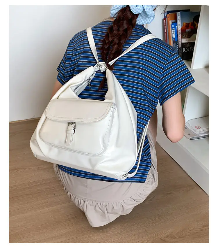 Women's White Leather Retro Tote Bag Large Capacity 2025 — feature 22