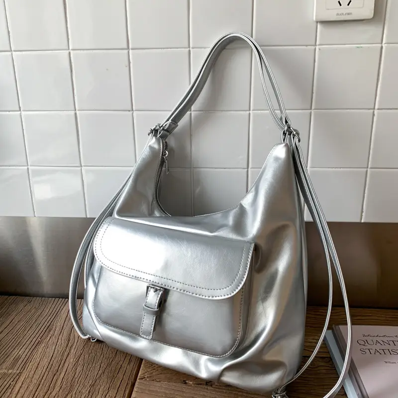 Women's White Leather Retro Tote Bag Large Capacity 2025 - Image 2