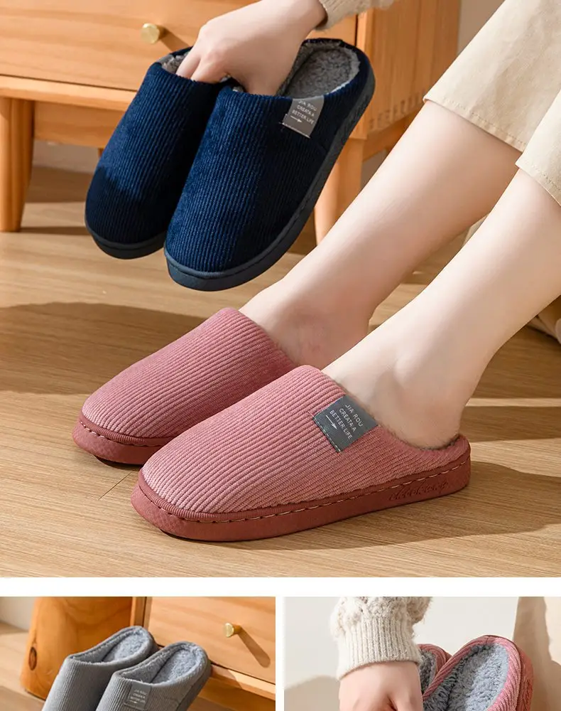 Manufacturer Cotton Slippers Wholesale Winter Women's Home Warm Confinement Shoes Home Cotton Slippers Couple Anti-Slip Slippers Men's Furry — feature 13