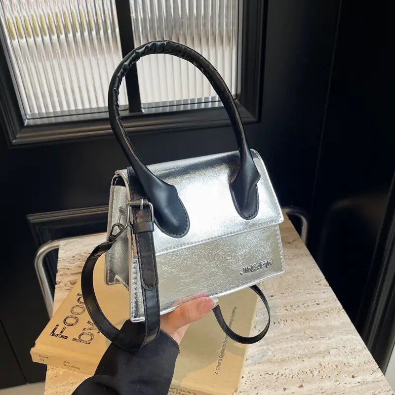 Women's Silver Textured Square Crossbody Bag 2024 - Image 9