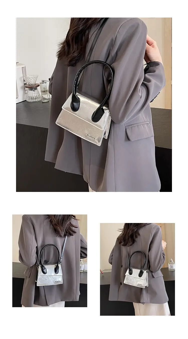 Women's Silver Textured Square Crossbody Bag 2024 — feature 13