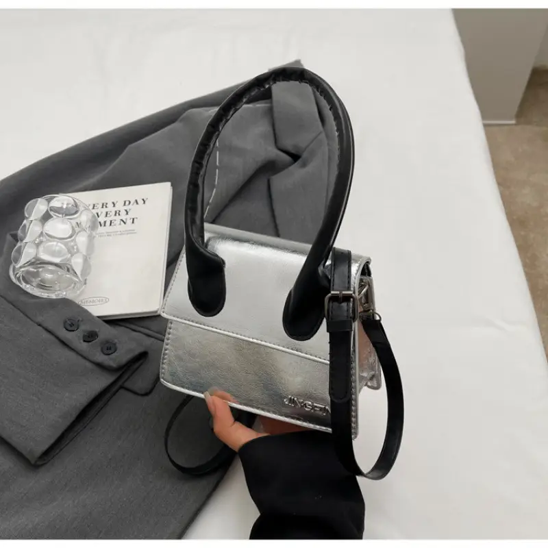 Women's Silver Textured Square Crossbody Bag 2024 - Image 3