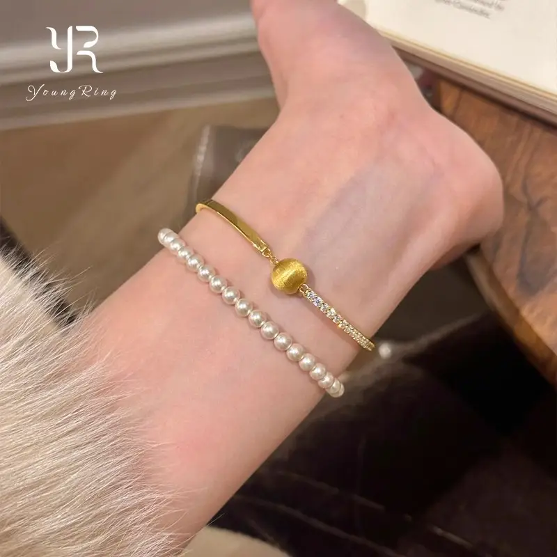 Vintage Brushed Cat's Eye Gold Ball Bracelet with Diamond Studded Chain - Image 2