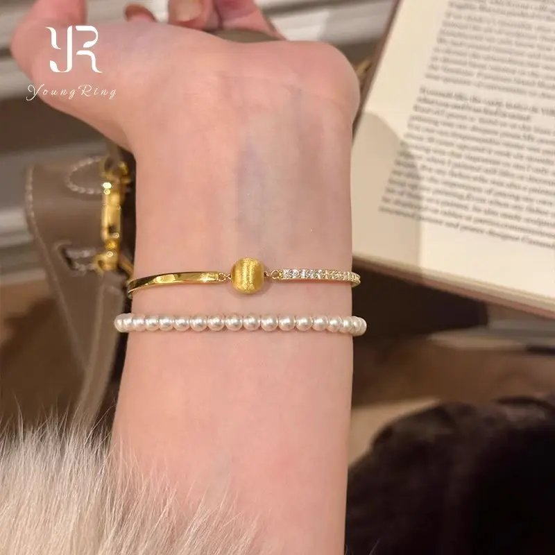 Vintage Brushed Cat's Eye Gold Ball Bracelet with Diamond Studded Chain - Image 3