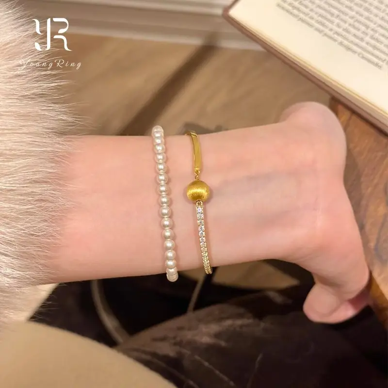 Vintage Brushed Cat's Eye Gold Ball Bracelet with Diamond Studded Chain - Image 4