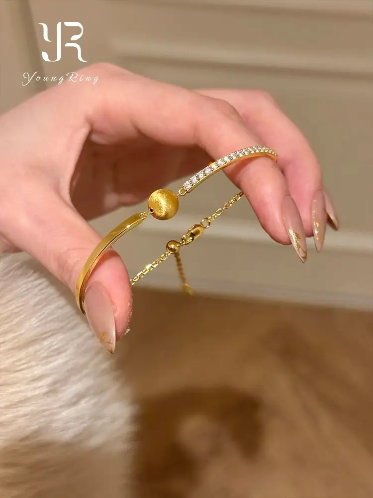 Vintage Brushed Cat's Eye Gold Ball Bracelet with Diamond Studded Chain — feature 1