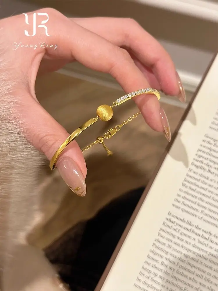 Vintage Brushed Cat's Eye Gold Ball Bracelet with Diamond Studded Chain — feature 9