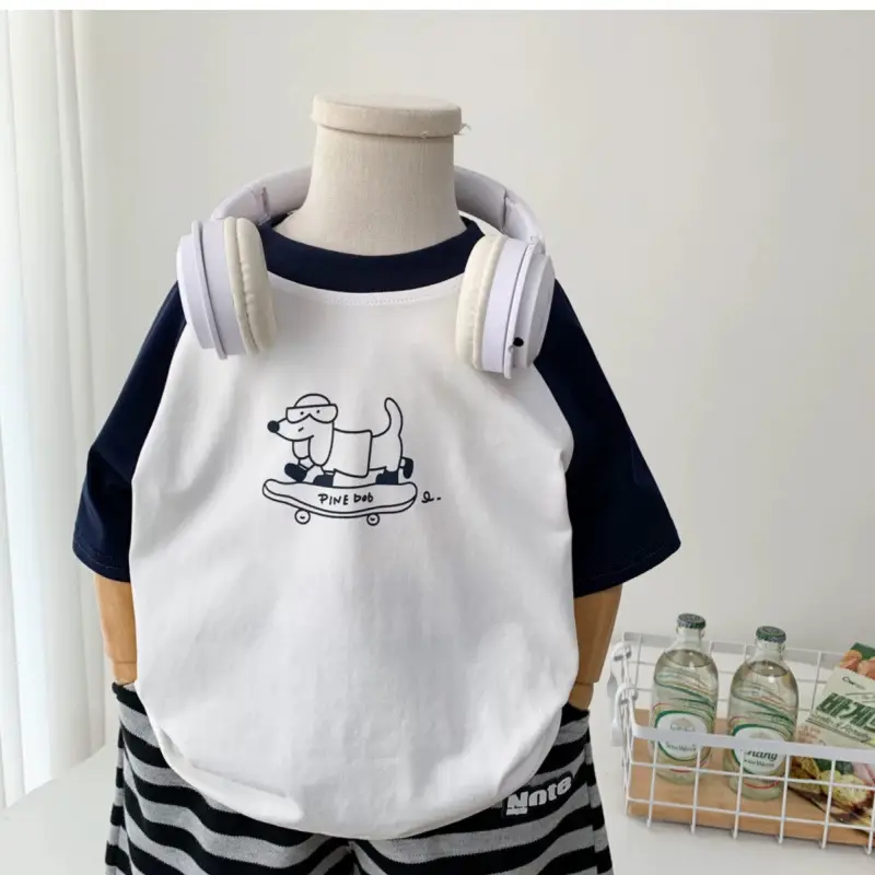 Boys Graphic T-Shirt Shorts Set White Blue Small Medium - Image 5