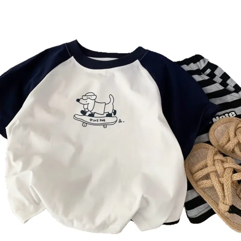 Boys Graphic T-Shirt Shorts Set White Blue Small Medium - Image 6