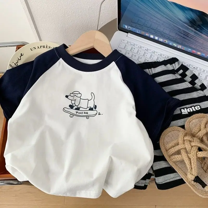 Boys Graphic T-Shirt Shorts Set White Blue Small Medium — feature 3
