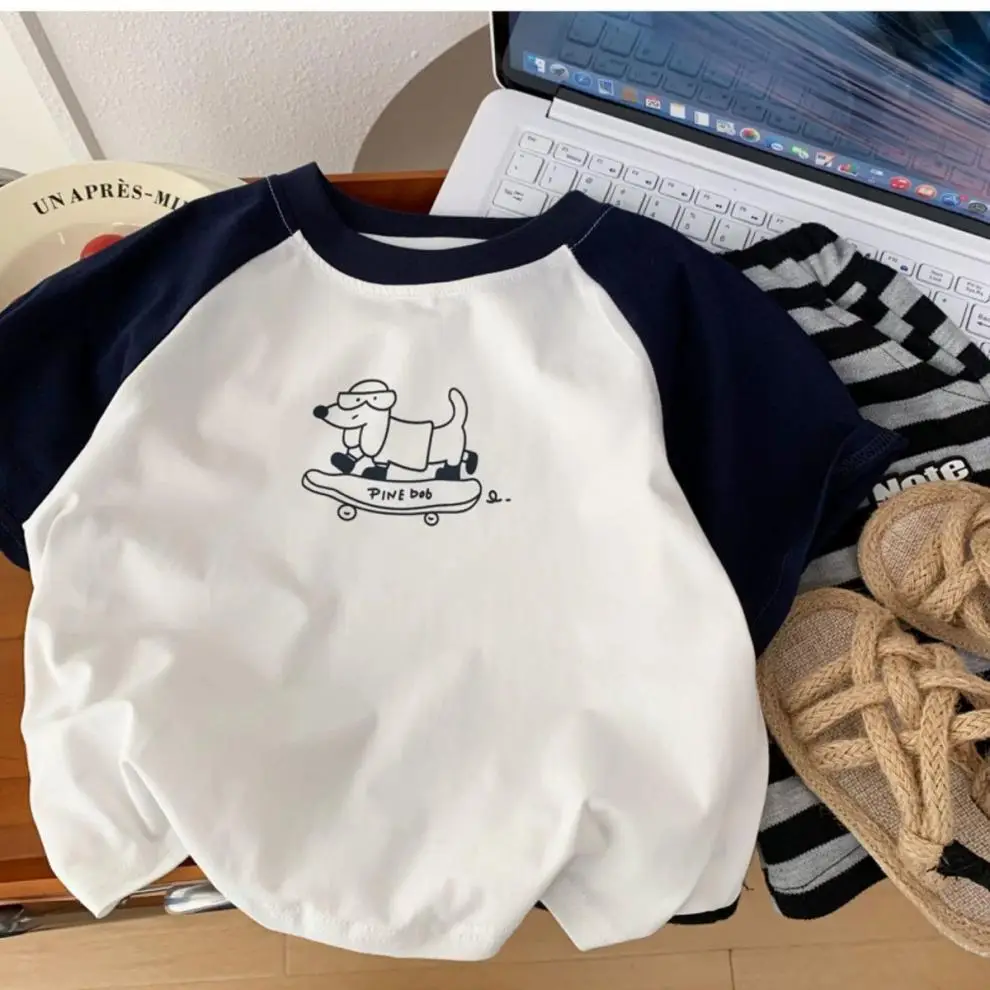 Boys Graphic T-Shirt Shorts Set White Blue Small Medium — feature 4