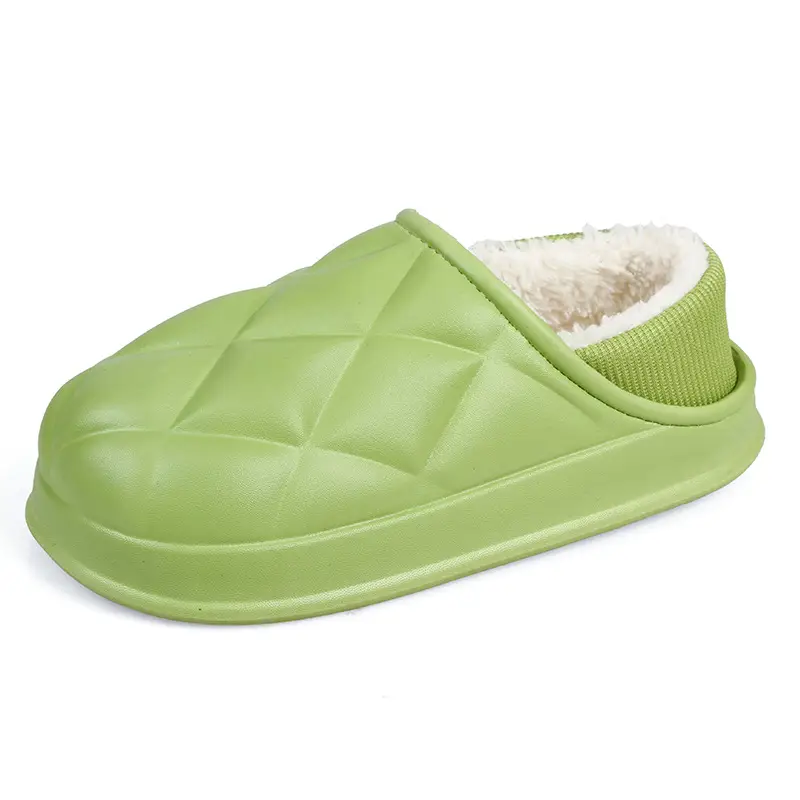 Autumn and Winter Quilted Heel Cotton Slippers for Women Indoor Thick-Soled Non-Slip Warm Eva Waterproof Confinement Shoes Supermarket Ready Stock