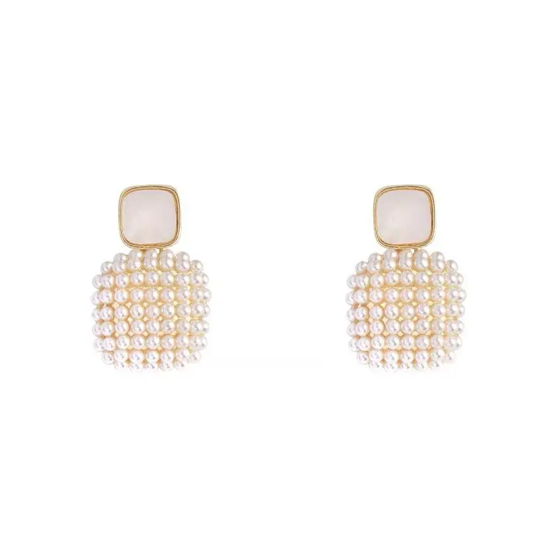 Retro Square Pearl Earrings for Women