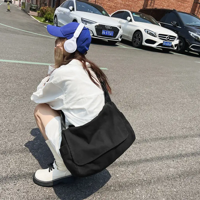 Japanese Style Washable Canvas Crossbody Bag for Women - Image 5