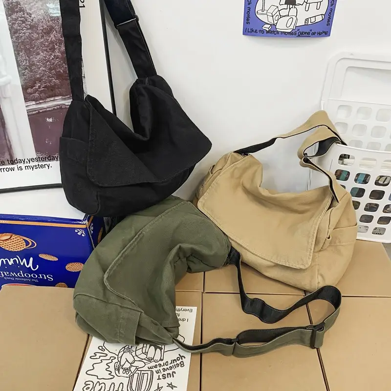 Japanese Style Washable Canvas Crossbody Bag for Women - Image 6