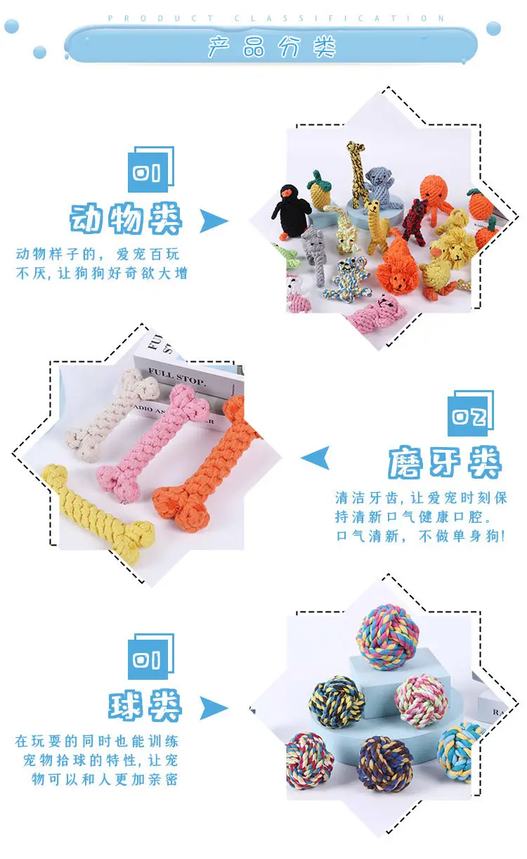 Dog Toys Bite-Resistant Rope Knot Cotton Rope Small, Medium and Large Dogs Molar Teeth Cleaning Rope Knot Ball Cat and Dog Toys Wholesale — feature 2