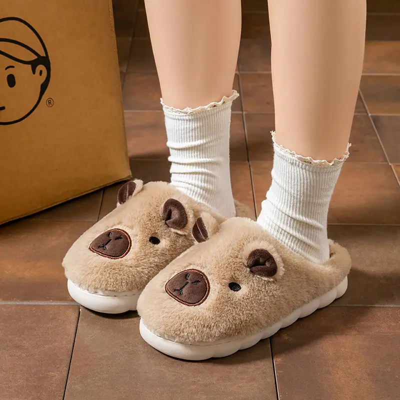 Kapibala Cute Furry Slippers for Women Autumn and Winter Outer Wear Thick-Soled Indoor Home Warm Fleece-Lined Toe-Cap Cotton Slippers - Image 5