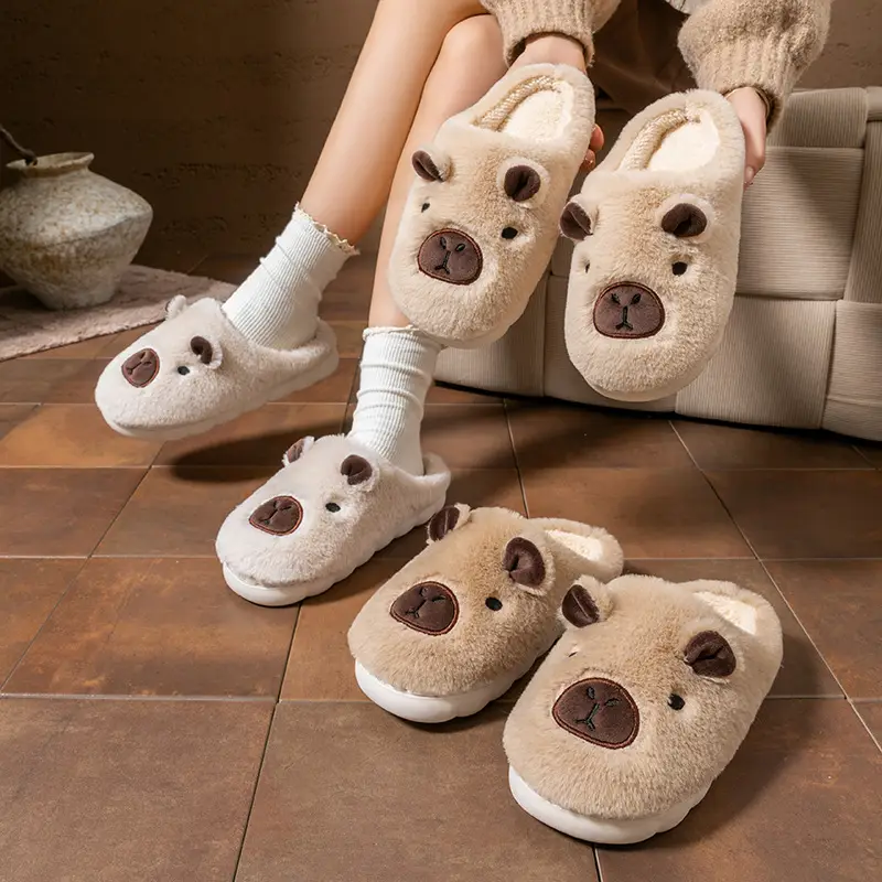Kapibala Cute Furry Slippers for Women Autumn and Winter Outer Wear Thick-Soled Indoor Home Warm Fleece-Lined Toe-Cap Cotton Slippers - Image 6