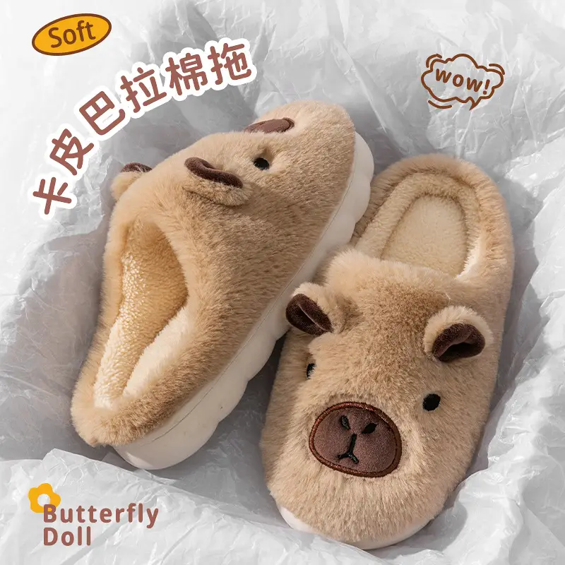Kapibala Cute Furry Slippers for Women Autumn and Winter Outer Wear Thick-Soled Indoor Home Warm Fleece-Lined Toe-Cap Cotton Slippers - Image 7