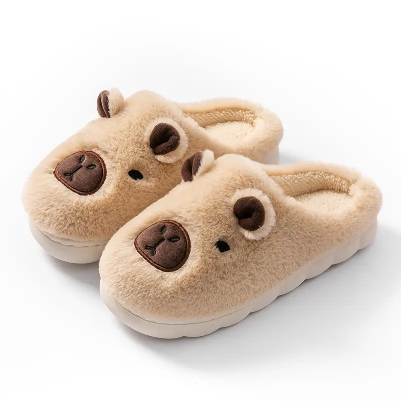 Kapibala Cute Furry Slippers for Women Autumn and Winter Outer Wear Thick-Soled Indoor Home Warm Fleece-Lined Toe-Cap Cotton Slippers - Image 2
