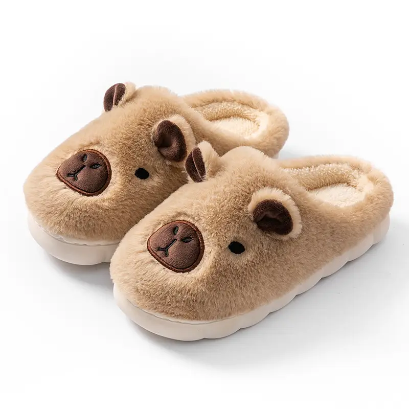 Kapibala Cute Furry Slippers for Women Autumn and Winter Outer Wear Thick-Soled Indoor Home Warm Fleece-Lined Toe-Cap Cotton Slippers - Image 3