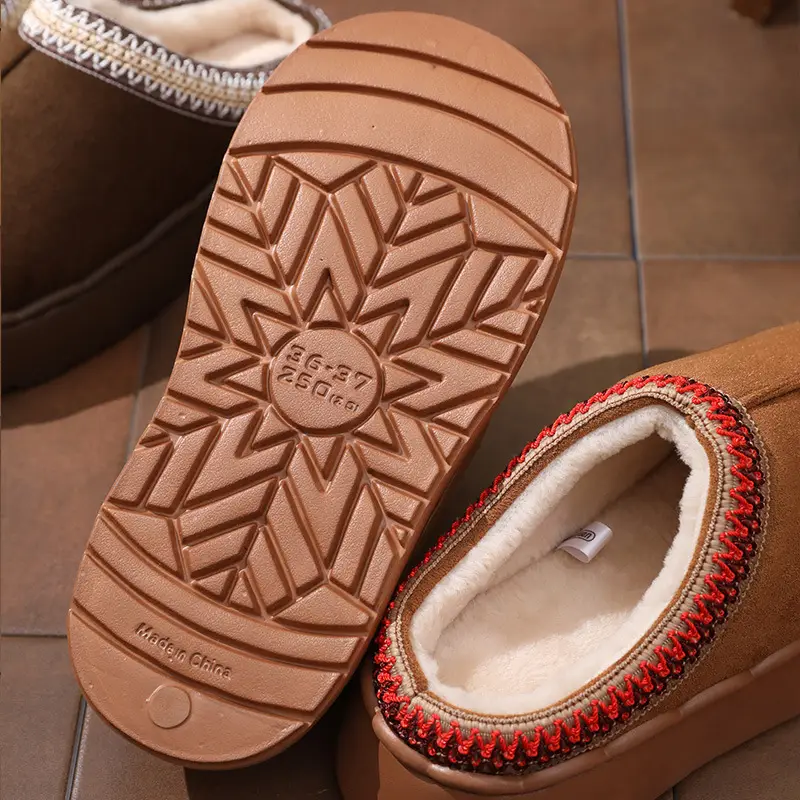Women's Cotton Ethnic Slippers Warm Winter Brown - Image 5