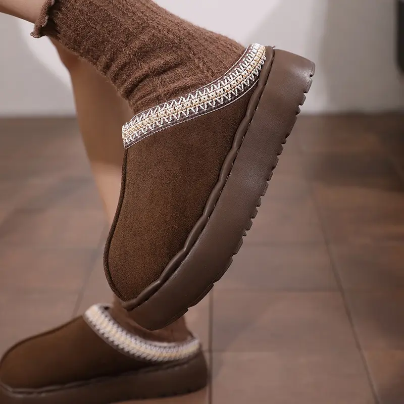 Women's Cotton Ethnic Slippers Warm Winter Brown - Image 6