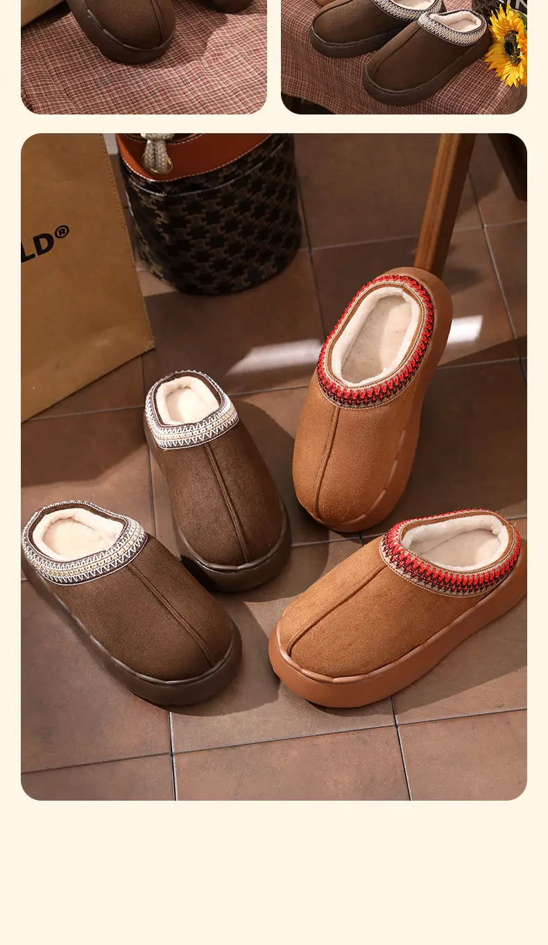 Women's Cotton Ethnic Slippers Warm Winter Brown — feature 7