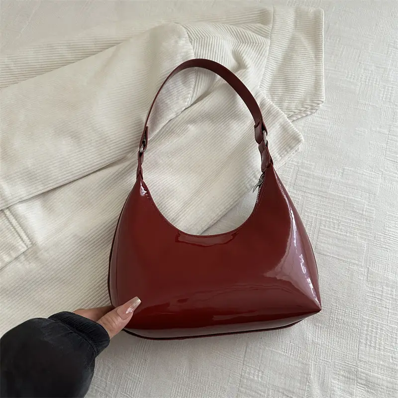 Glossy Red Shoulder Bag for Women - Image 5