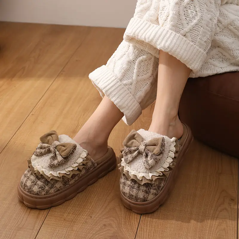 Women Winter Bow Warm Plush Slippers Non-Slip - Image 5