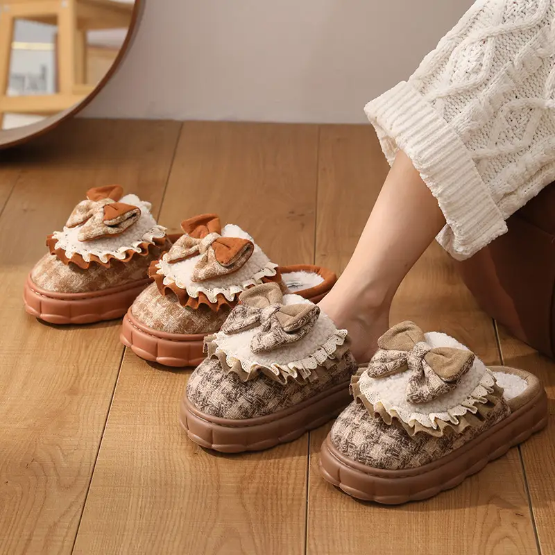 Women Winter Bow Warm Plush Slippers Non-Slip - Image 6