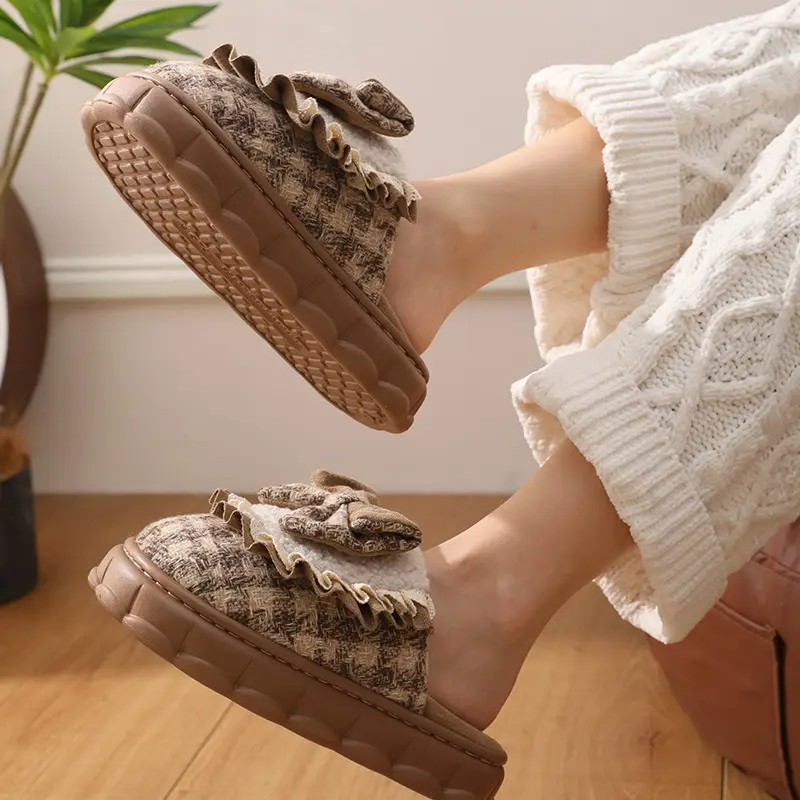 Women Winter Bow Warm Plush Slippers Non-Slip - Image 7