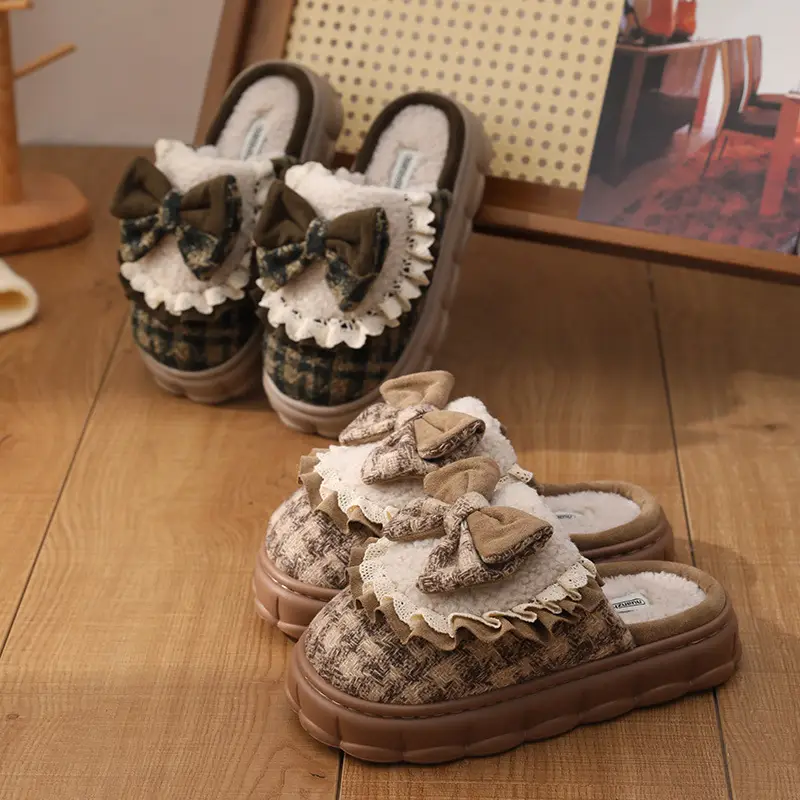 Women Winter Bow Warm Plush Slippers Non-Slip - Image 8