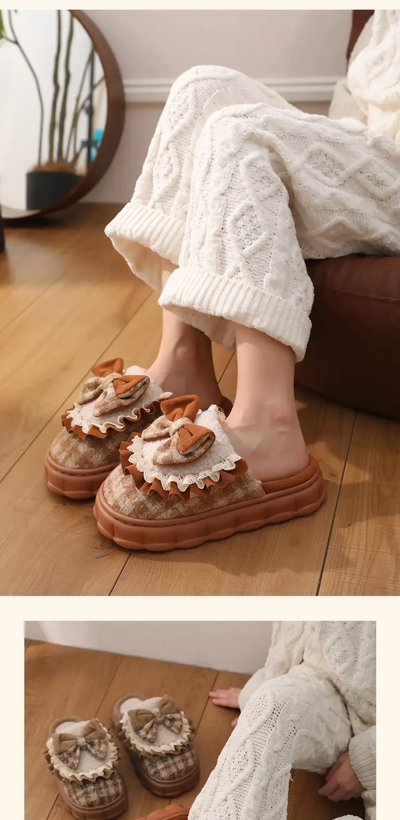 Women Winter Bow Warm Plush Slippers Non-Slip — feature 11