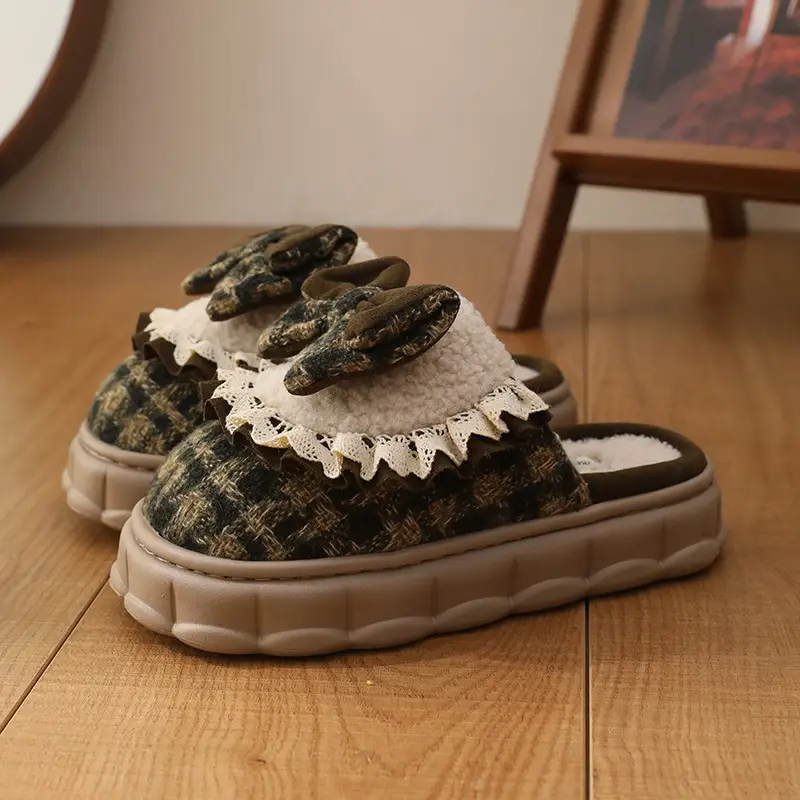 Women Winter Bow Warm Plush Slippers Non-Slip - Image 2