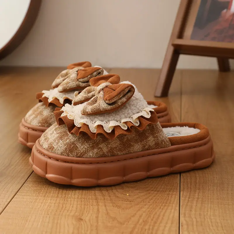 Women Winter Bow Warm Plush Slippers Non-Slip - Image 3