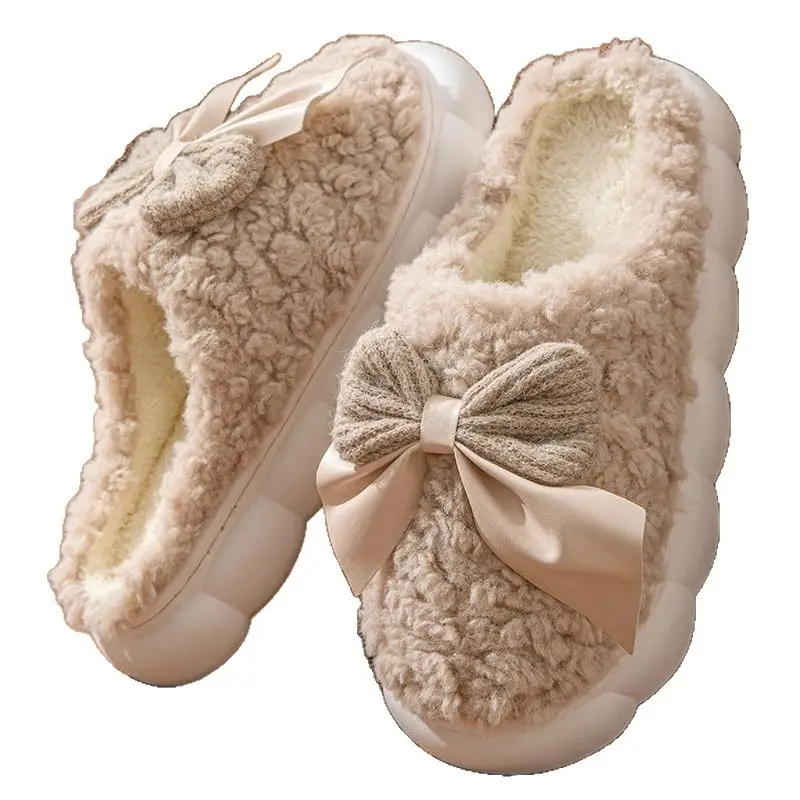 2025 New Autumn and Winter Cute Butterfly Cotton Slippers for Women, Maternity Shoes, Warm Indoor Home Thick-Soled Furry Slippers