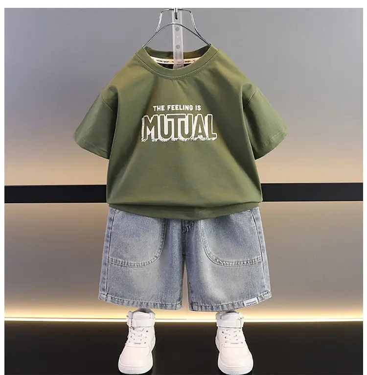 Boys Green Mutual T-Shirt & Denim Shorts Set — feature 8