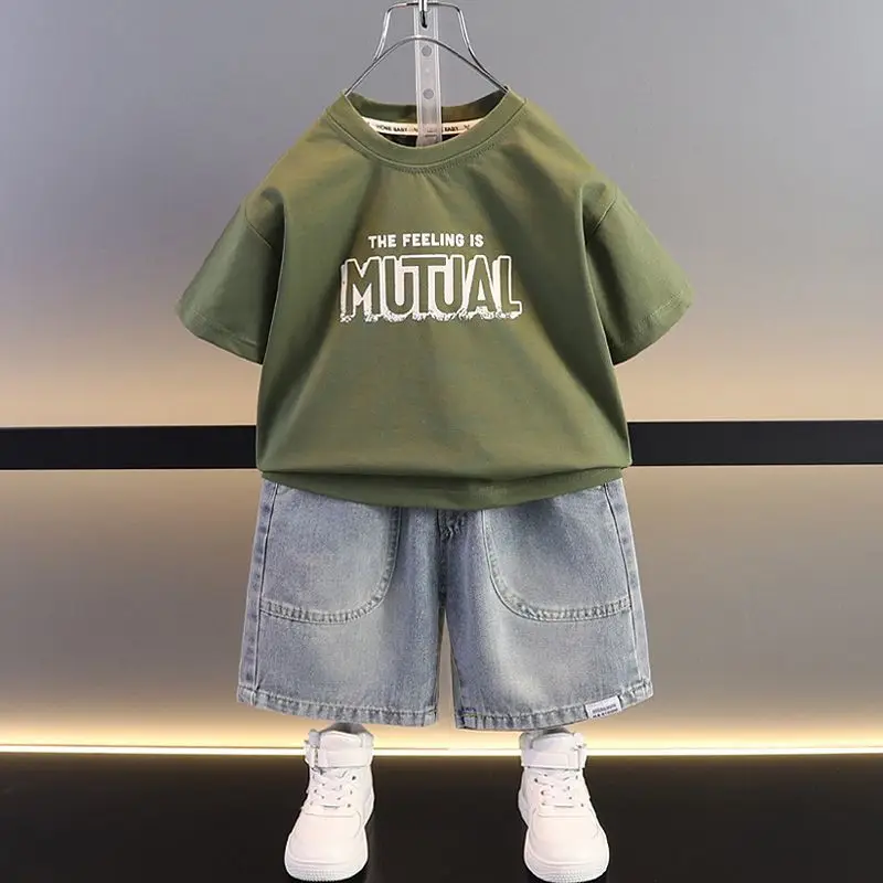 Boys Green Mutual T-Shirt & Denim Shorts Set - Image 2