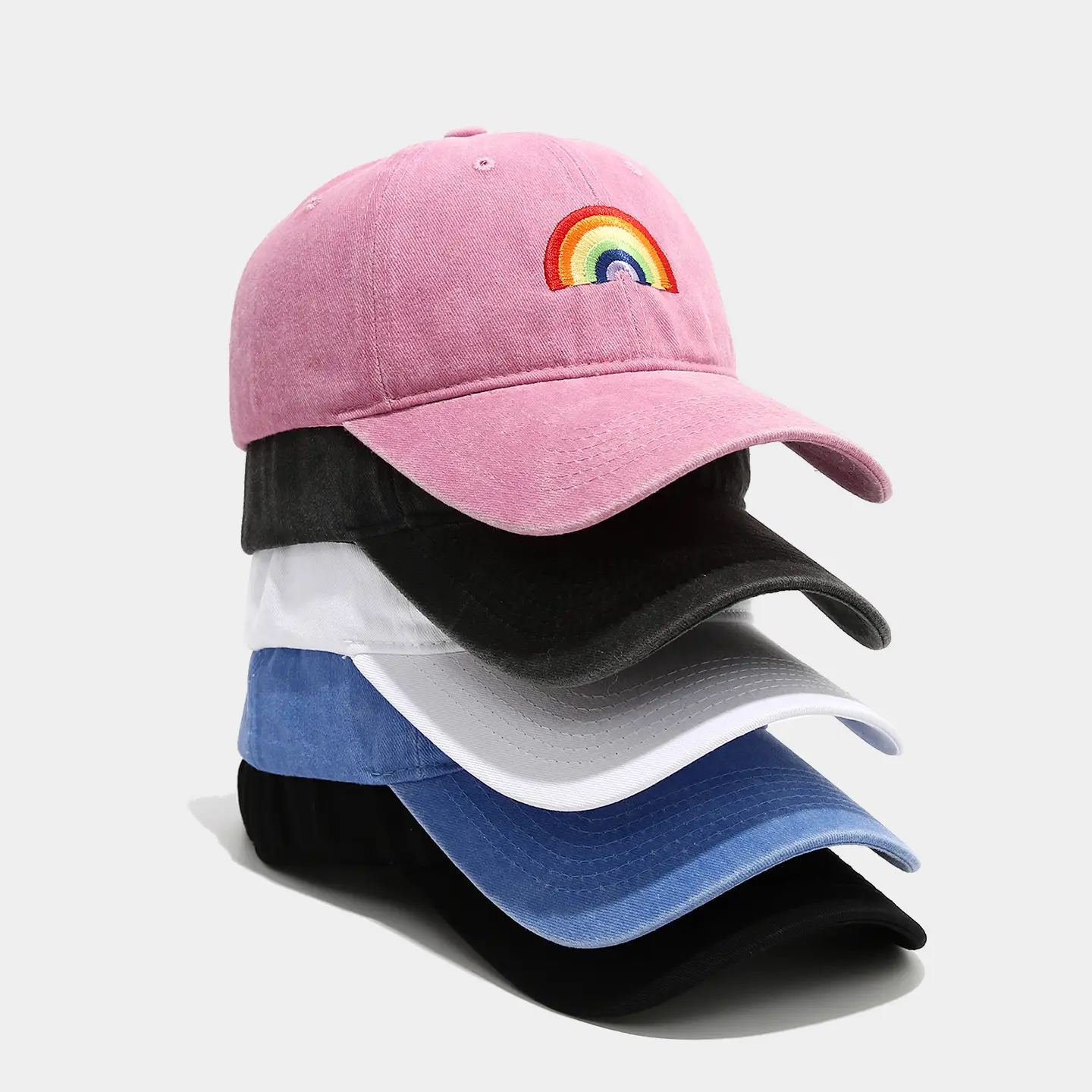 Rainbow Embroidered Men's Sun Hat Pink Black — feature 1