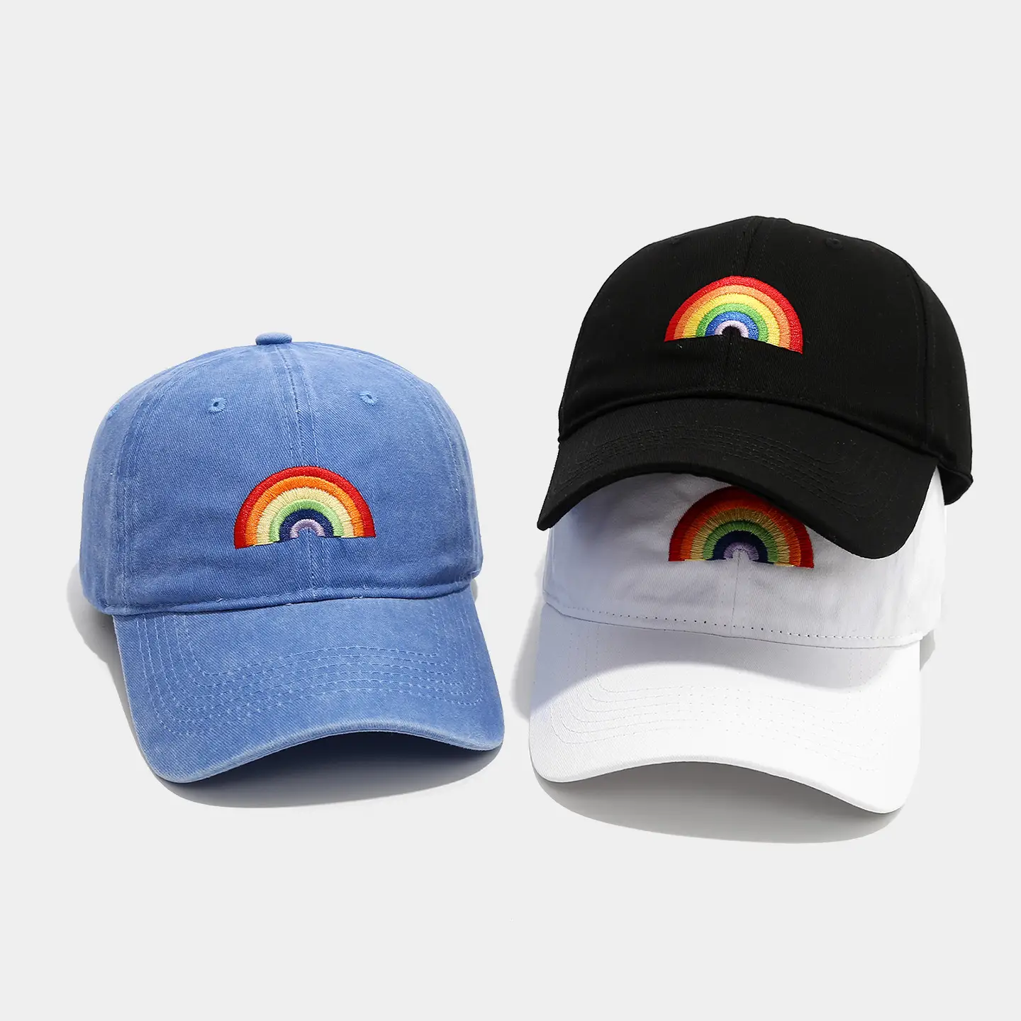 Rainbow Embroidered Men's Sun Hat Pink Black — feature 2