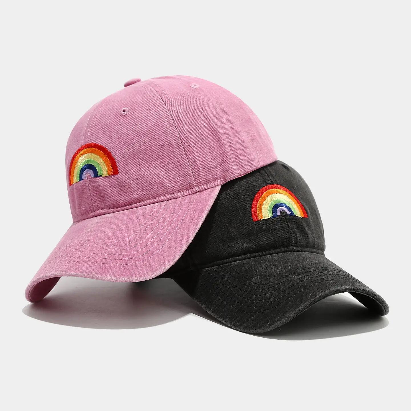 Rainbow Embroidered Men's Sun Hat Pink Black — feature 3